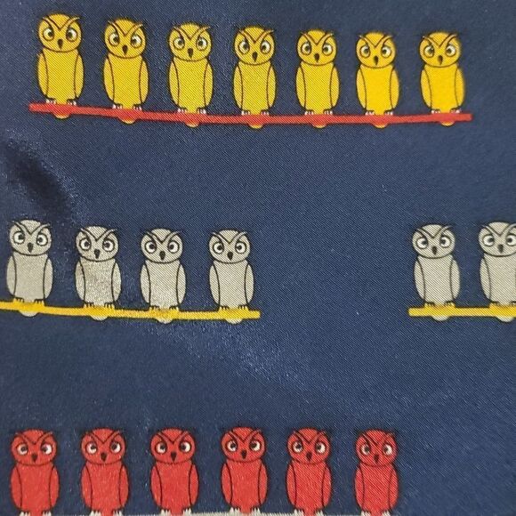 VICKY Davis Wise Owl Navy Silk Tie‎ - Picture 4 of 4